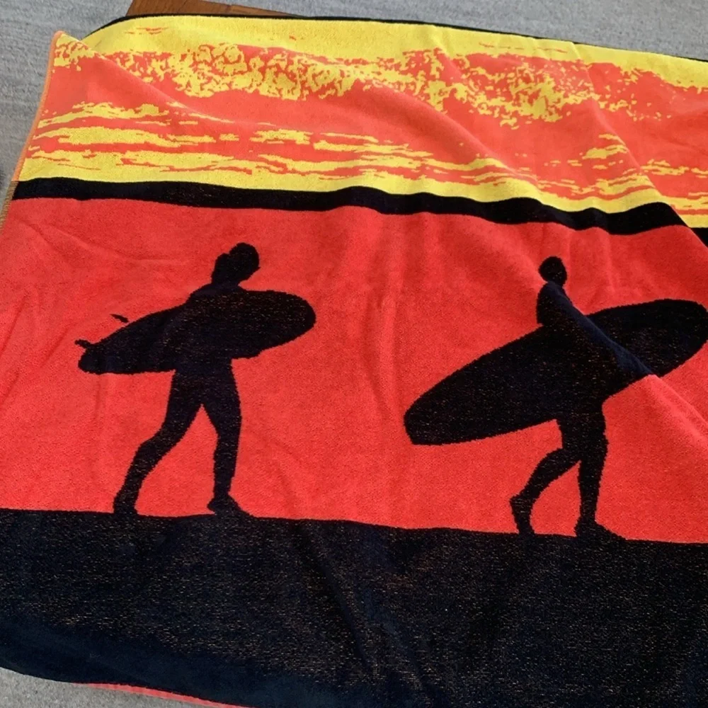 Resort Living Surfer Sunset Beach Towel Red Orange Yellow Black Extra Large 3x6’